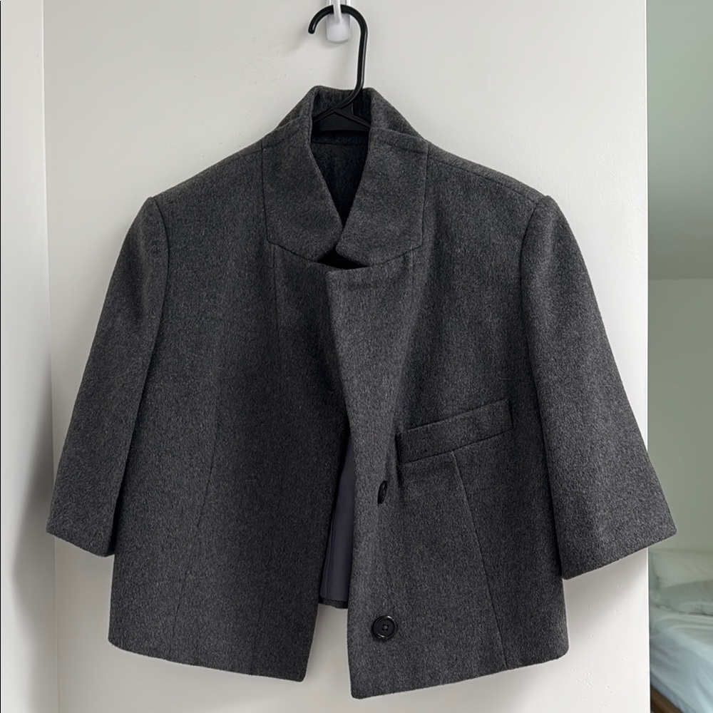 Gray Cropped Cashmere and Wool Jacket